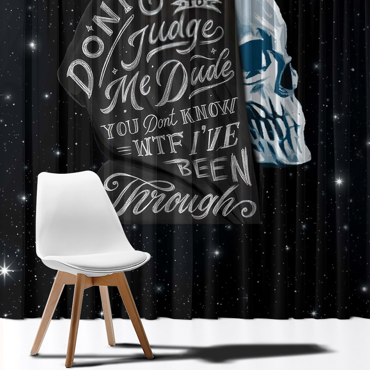 Sad Skull Window Curtain Don't Ever Try To Judge Me Dude - Wonder Print Shop