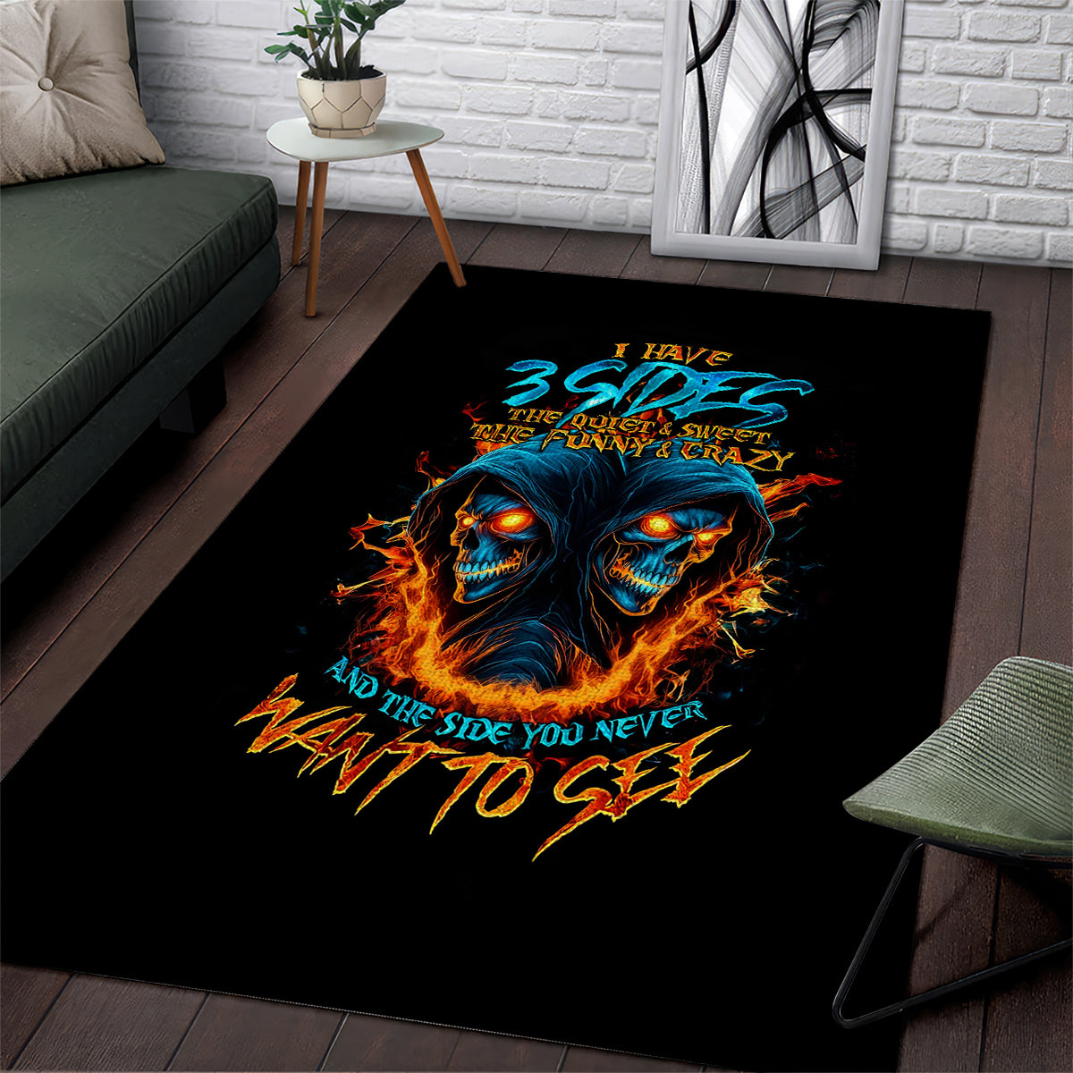 Double Fire Skull Area Rug I Have 3 Side Quite Funny And The Side You Never Want To See - Wonder Print Shop