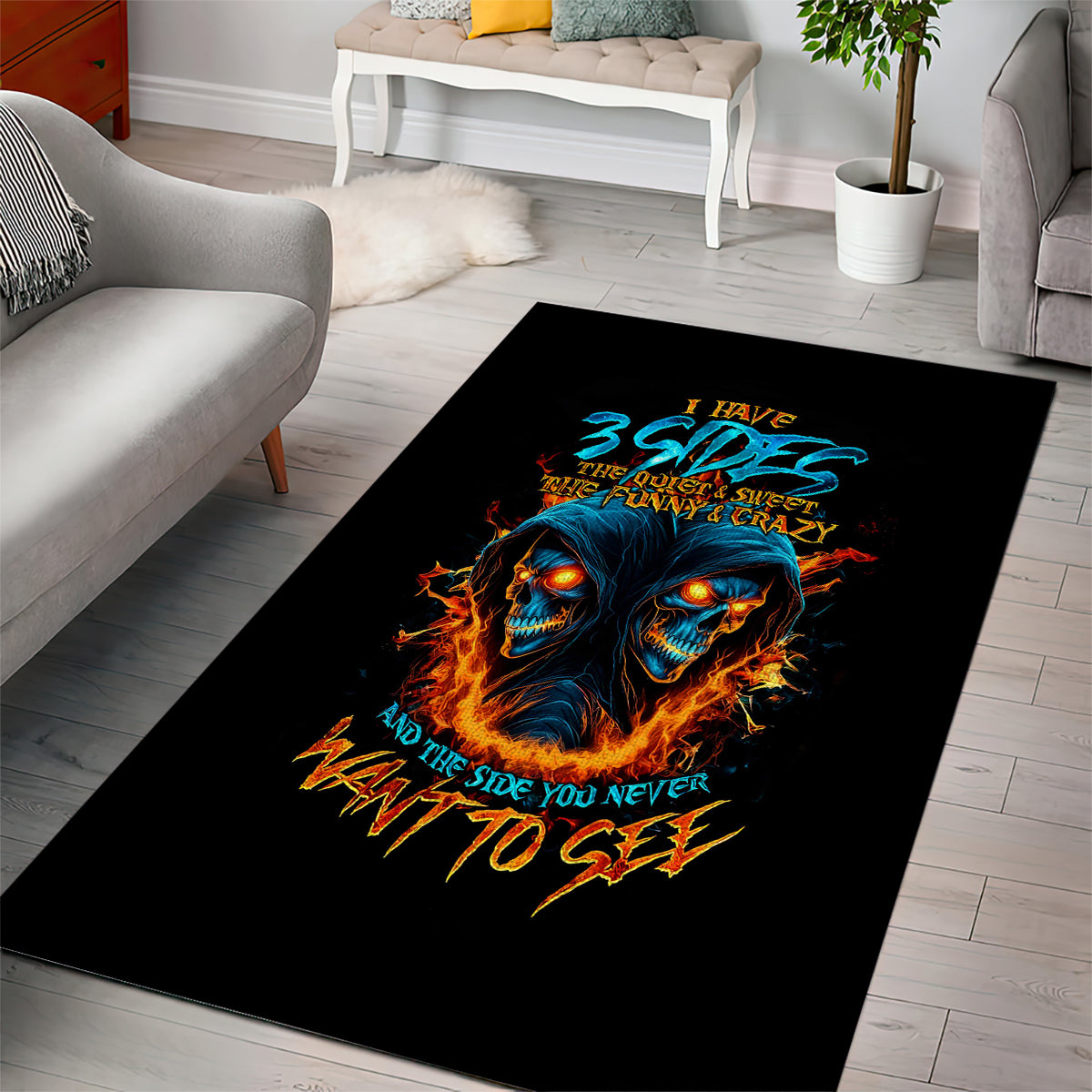 Double Fire Skull Area Rug I Have 3 Side Quite Funny And The Side You Never Want To See - Wonder Print Shop