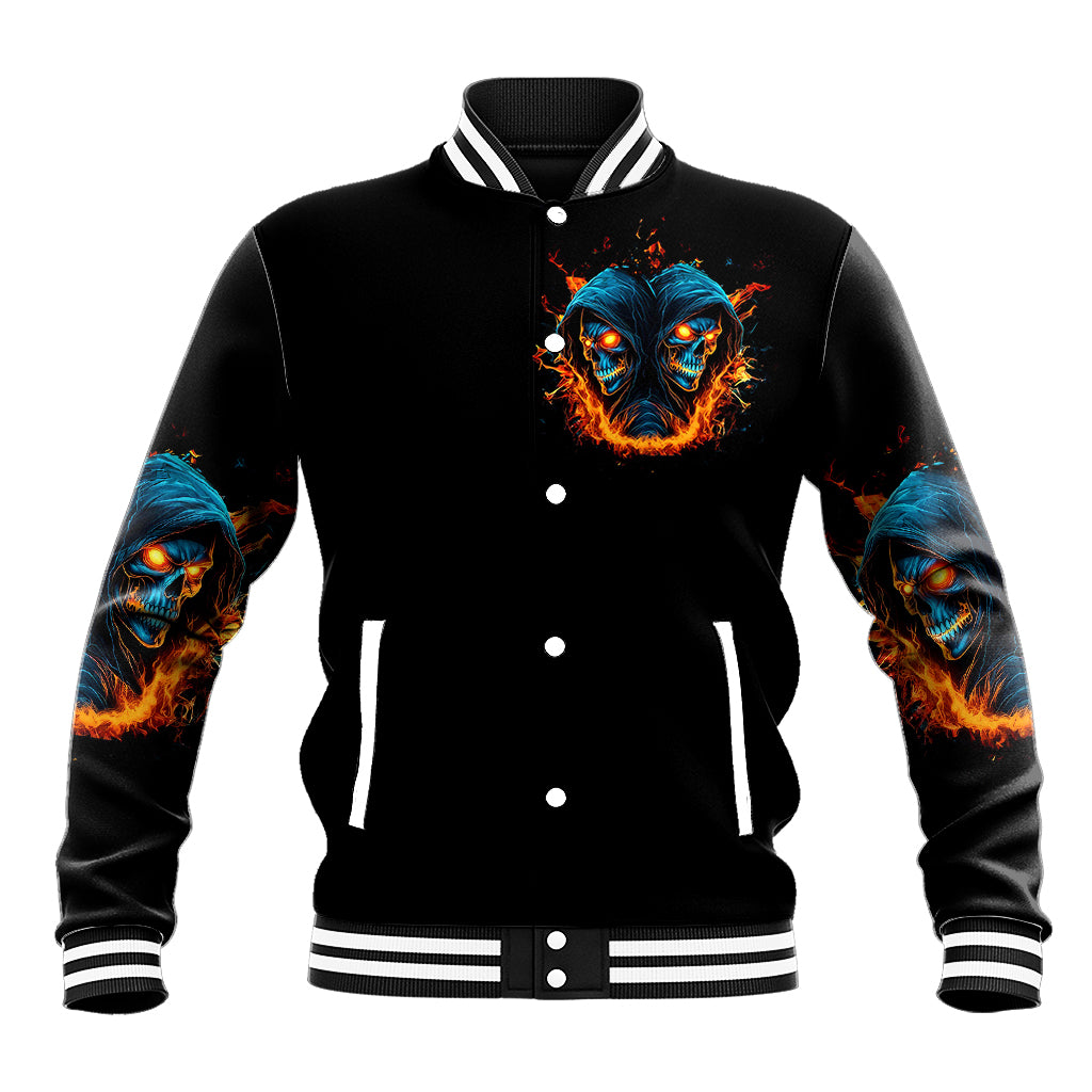 Double Fire Skull Baseball Jacket I Have 3 Side Quite Funny And The Side You Never Want To See - Wonder Print Shop