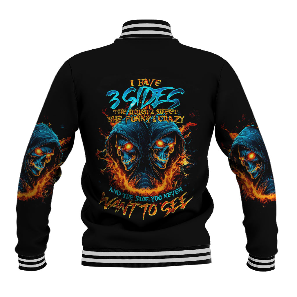 Double Fire Skull Baseball Jacket I Have 3 Side Quite Funny And The Side You Never Want To See - Wonder Print Shop