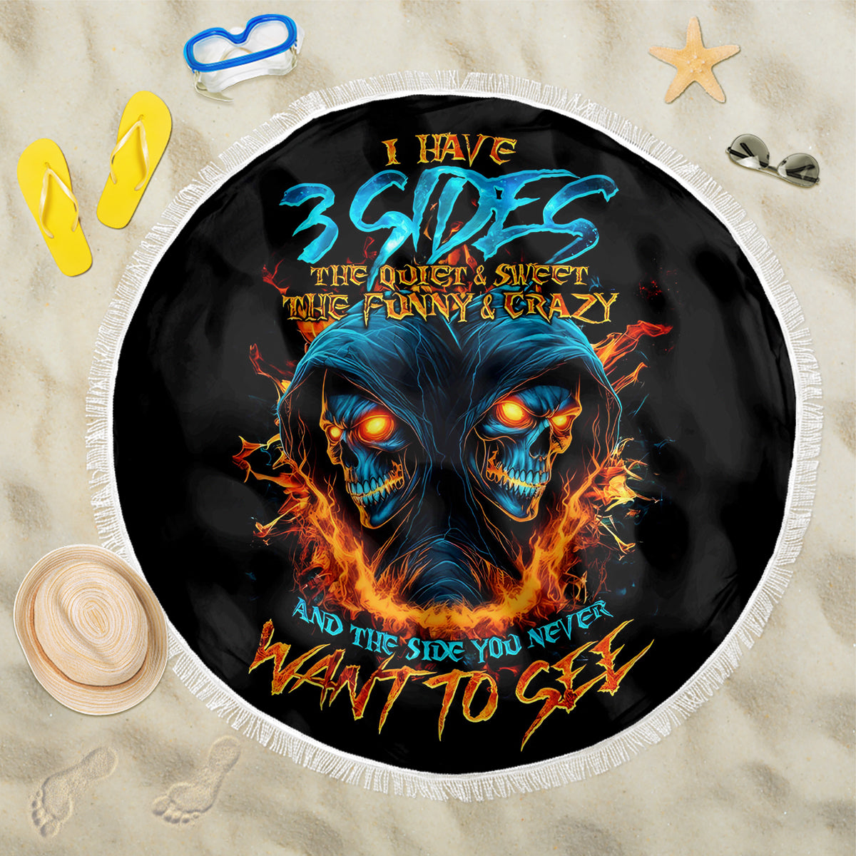 Double Fire Skull Beach Blanket I Have 3 Side Quite Funny And The Side You Never Want To See - Wonder Print Shop