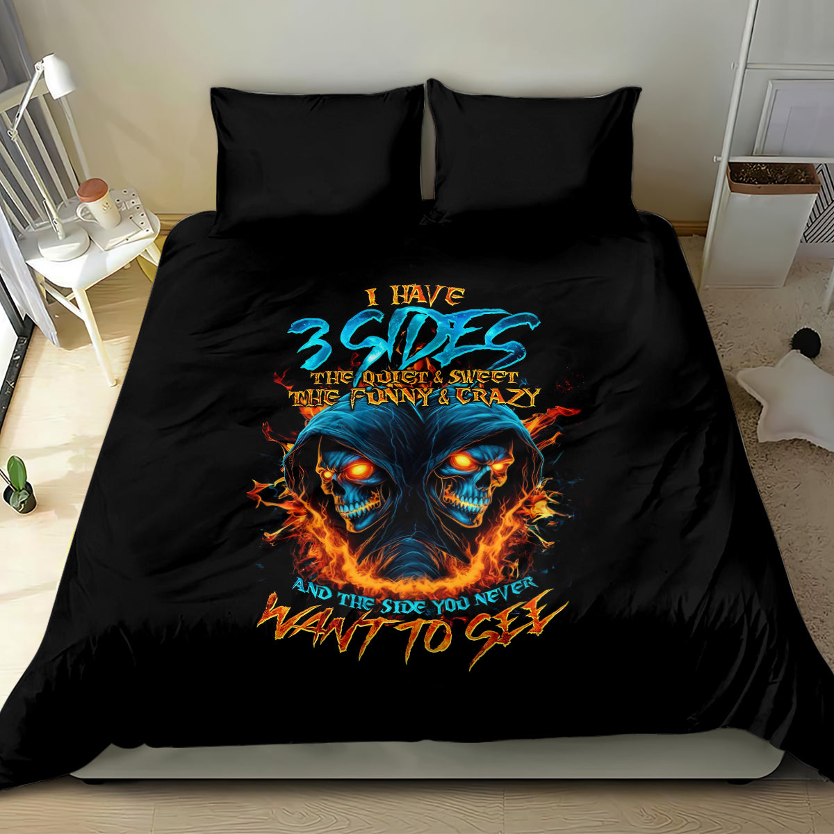 Double Fire Skull Bedding Set I Have 3 Side Quite Funny And The Side You Never Want To See - Wonder Print Shop