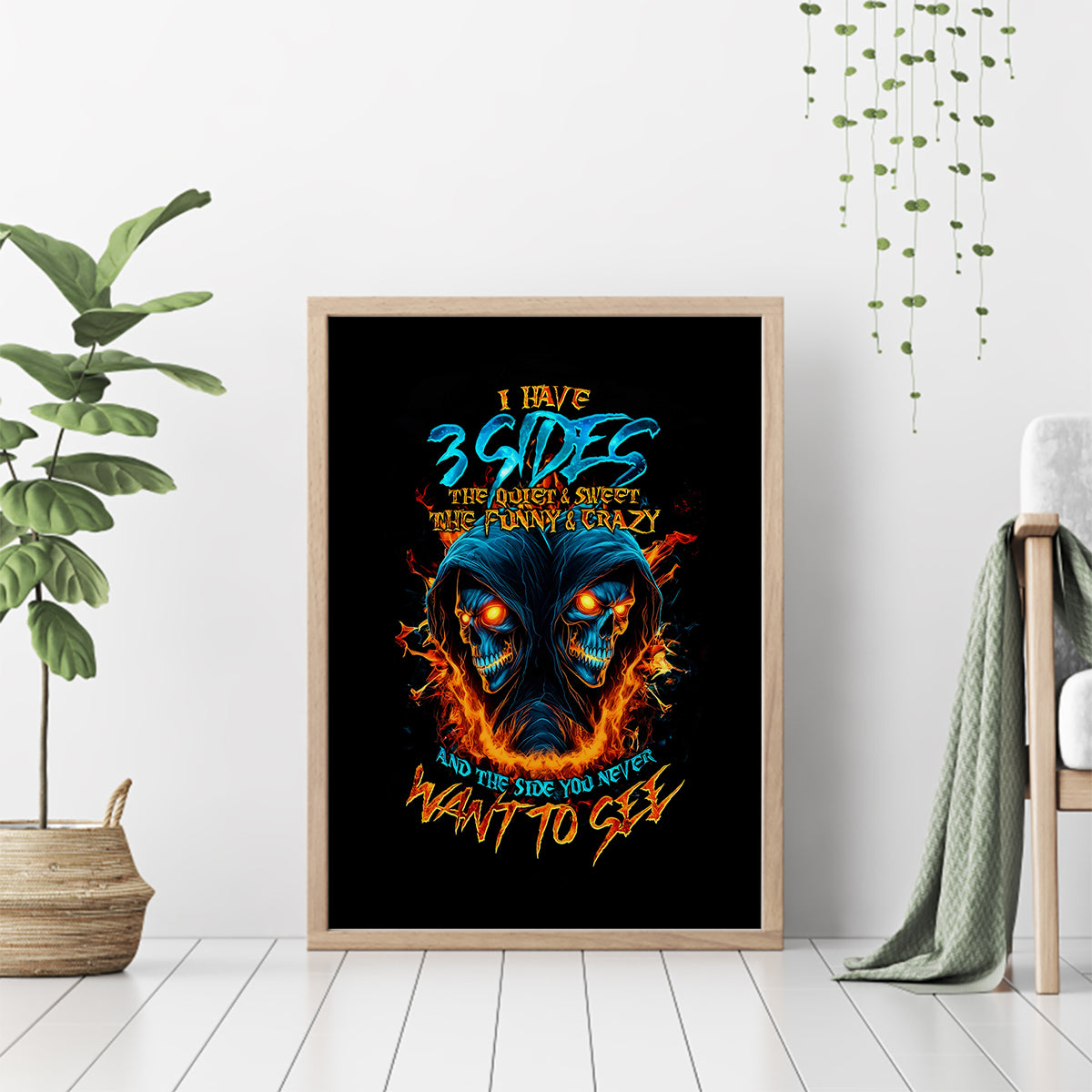 Double Fire Skull Canvas Wall Art I Have 3 Side Quite Funny And The Side You Never Want To See - Wonder Print Shop