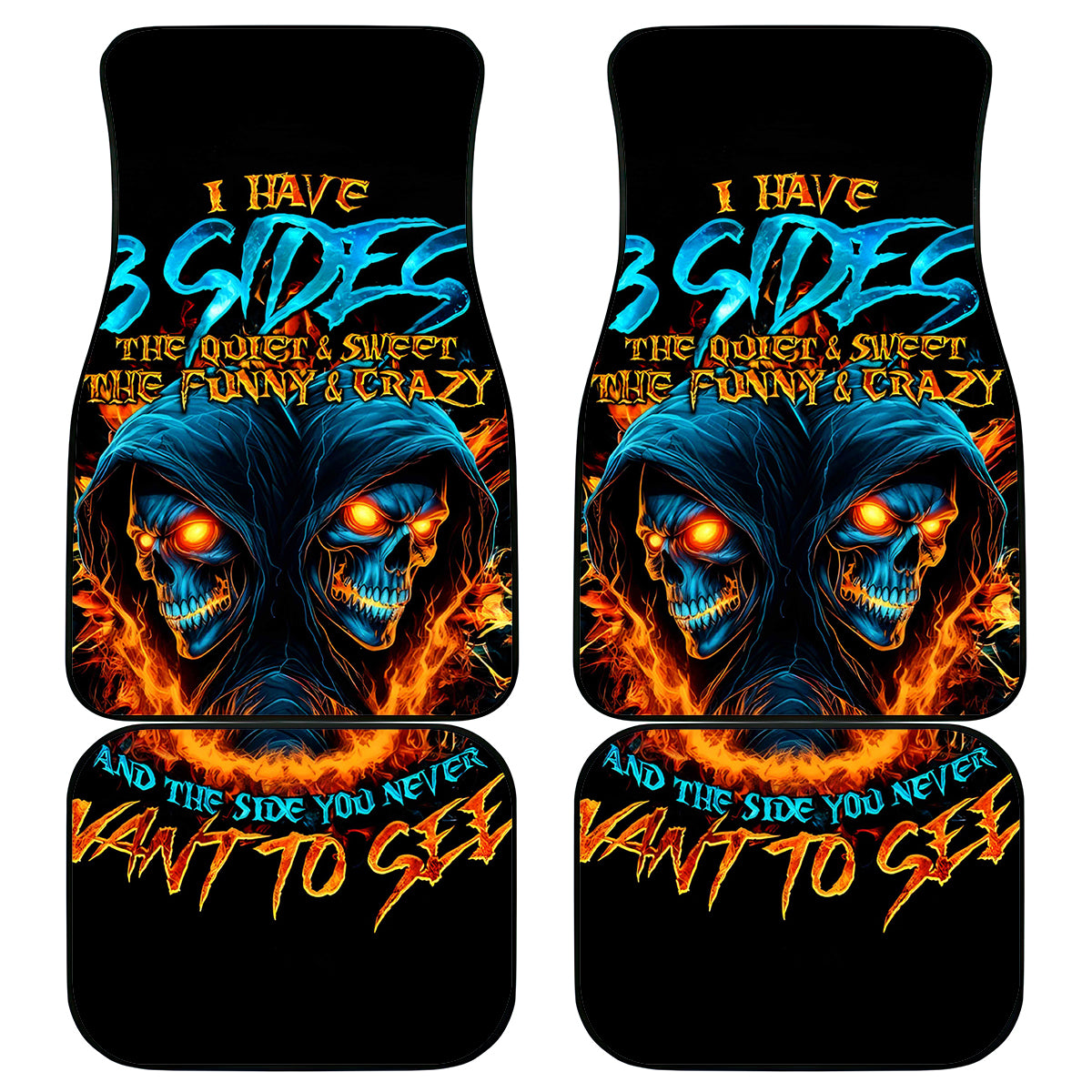 Double Fire Skull Car Mats I Have 3 Side Quite Funny And The Side You Never Want To See - Wonder Print Shop
