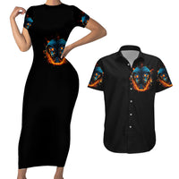 Double Fire Skull Couples Matching Short Sleeve Bodycon Dress and Hawaiian Shirt I Have 3 Side Quite Funny And The Side You Never Want To See - Wonder Print Shop