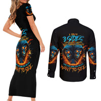 Double Fire Skull Couples Matching Short Sleeve Bodycon Dress and Long Sleeve Button Shirts I Have 3 Side Quite Funny And The Side You Never Want To See - Wonder Print Shop