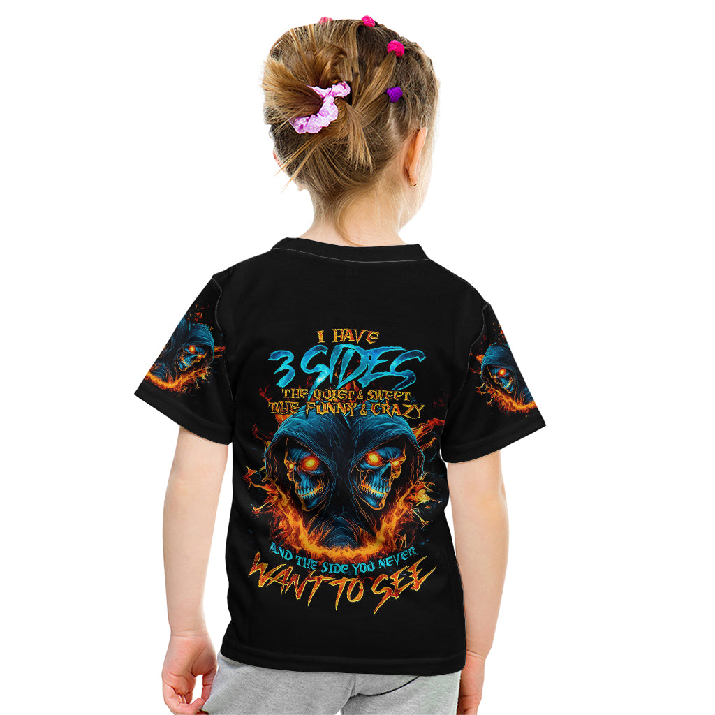 Double Fire Skull Kid T Shirt I Have 3 Side Quite Funny And The Side You Never Want To See - Wonder Print Shop