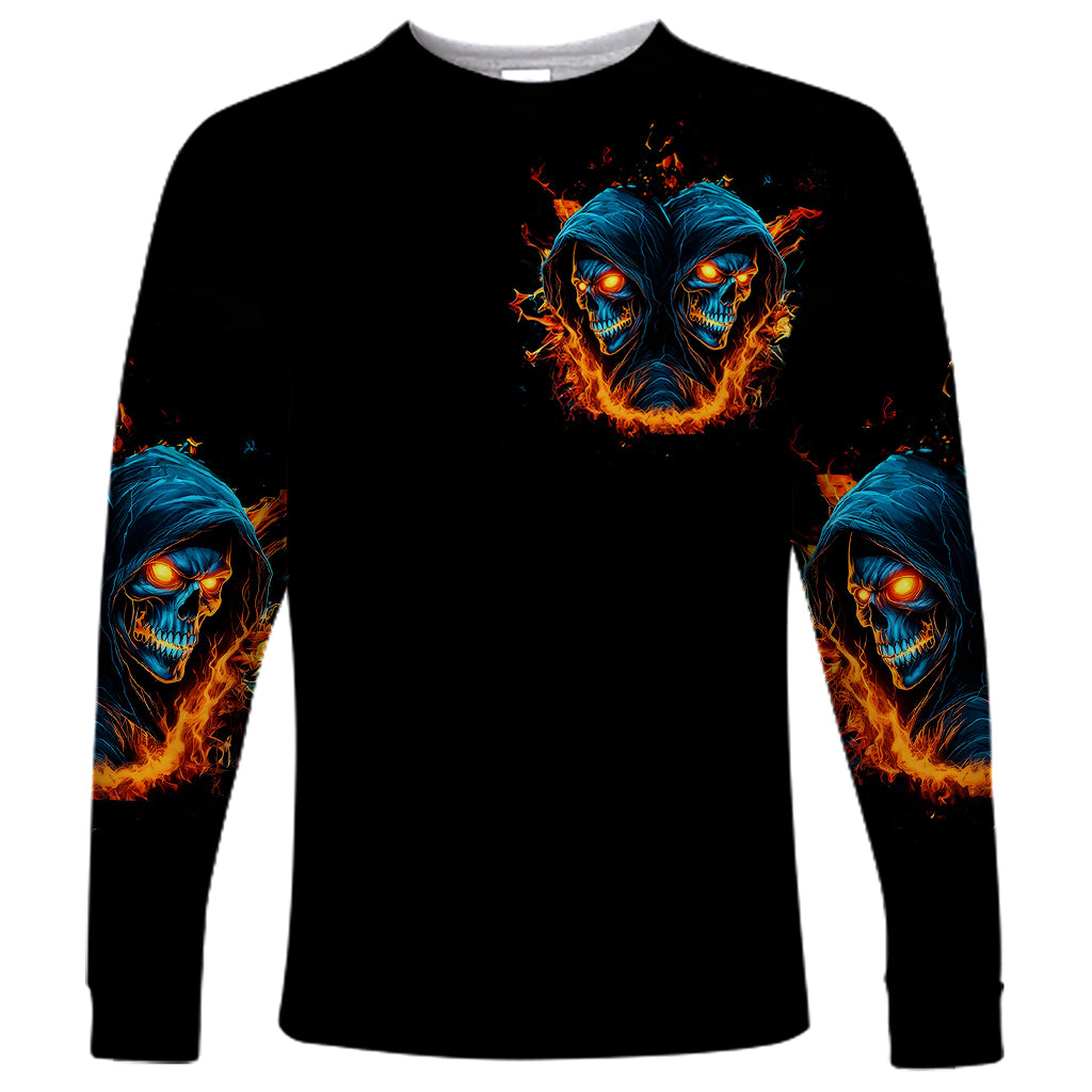 Double Fire Skull Long Sleeve Shirt I Have 3 Side Quite Funny And The Side You Never Want To See - Wonder Print Shop