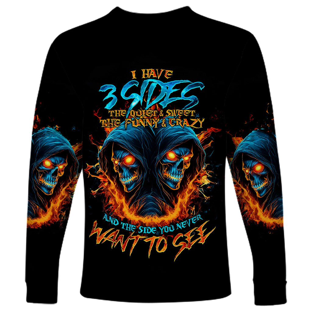 Double Fire Skull Long Sleeve Shirt I Have 3 Side Quite Funny And The Side You Never Want To See - Wonder Print Shop