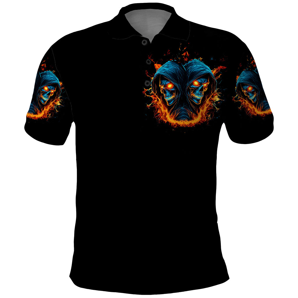 Double Fire Skull Polo Shirt I Have 3 Side Quite Funny And The Side You Never Want To See - Wonder Print Shop