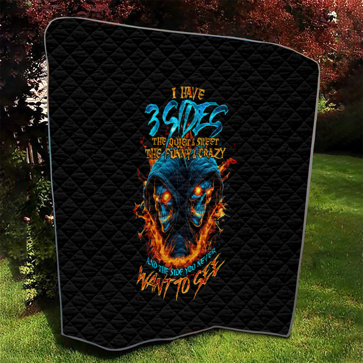 Double Fire Skull Quilt I Have 3 Side Quite Funny And The Side You Never Want To See - Wonder Print Shop