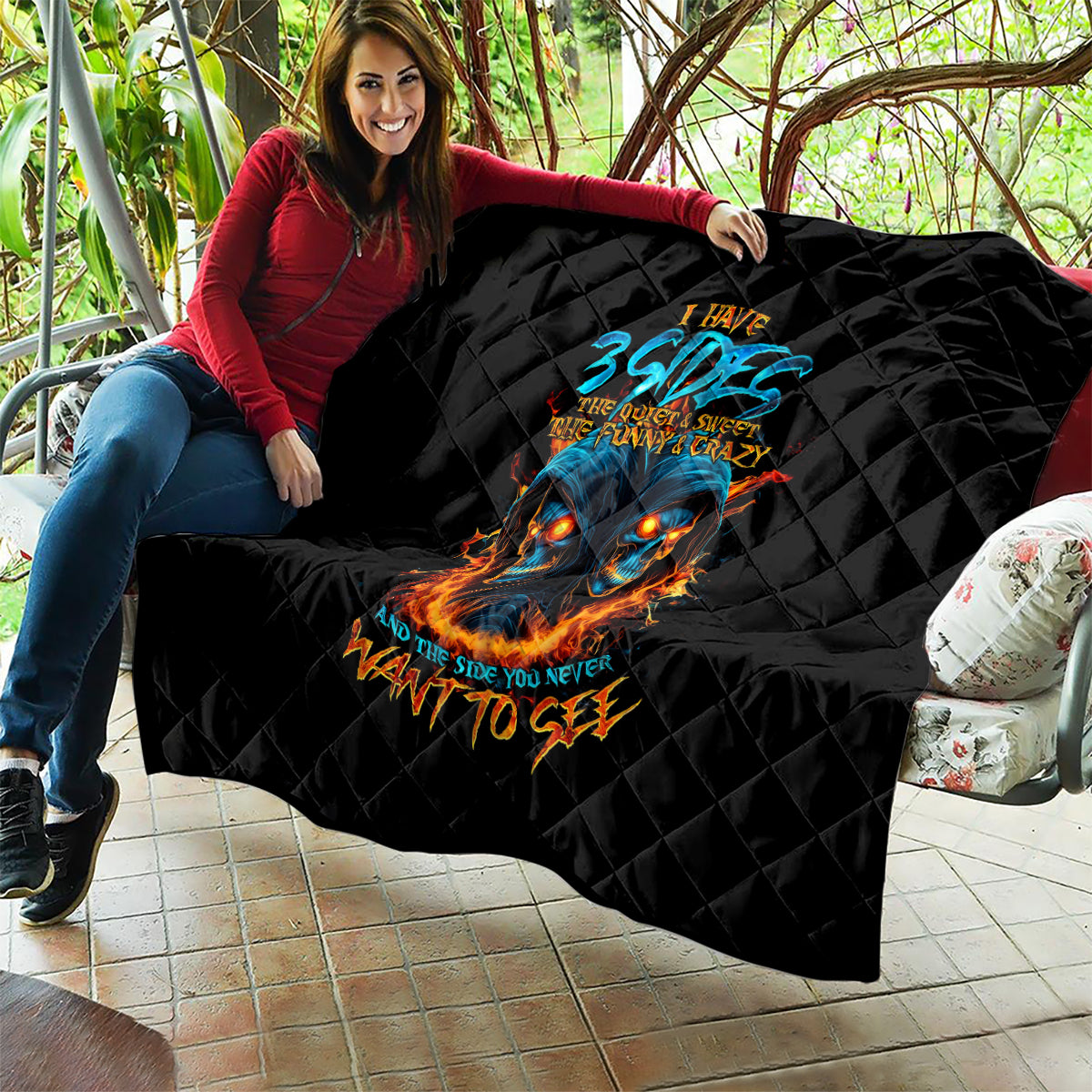 Double Fire Skull Quilt I Have 3 Side Quite Funny And The Side You Never Want To See - Wonder Print Shop