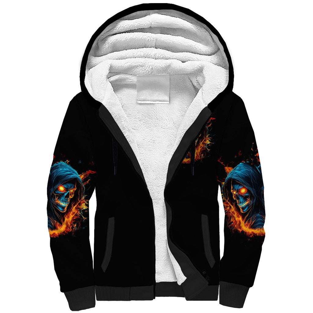 Double Fire Skull Sherpa Hoodie I Have 3 Side Quite Funny And The Side You Never Want To See - Wonder Print Shop
