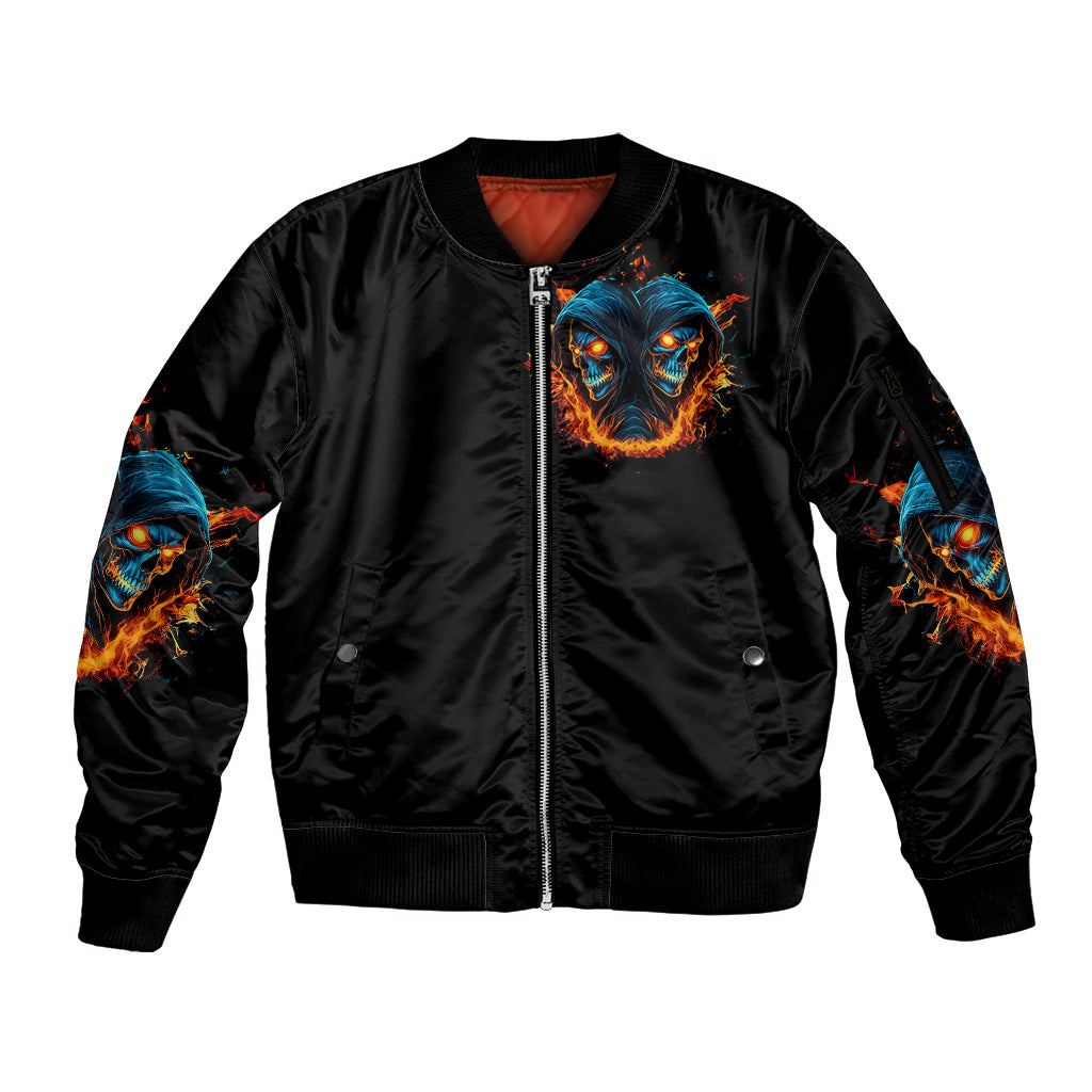 Double Fire Skull Sleeve Zip Bomber Jacket I Have 3 Side Quite Funny And The Side You Never Want To See - Wonder Print Shop