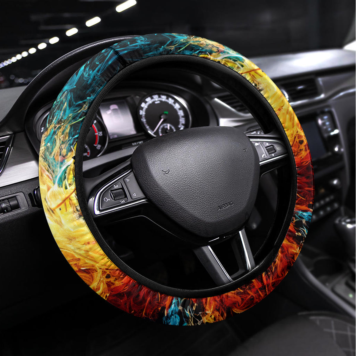 Double Fire Skull Steering Wheel Cover I Have 3 Side Quite Funny And The Side You Never Want To See - Wonder Print Shop