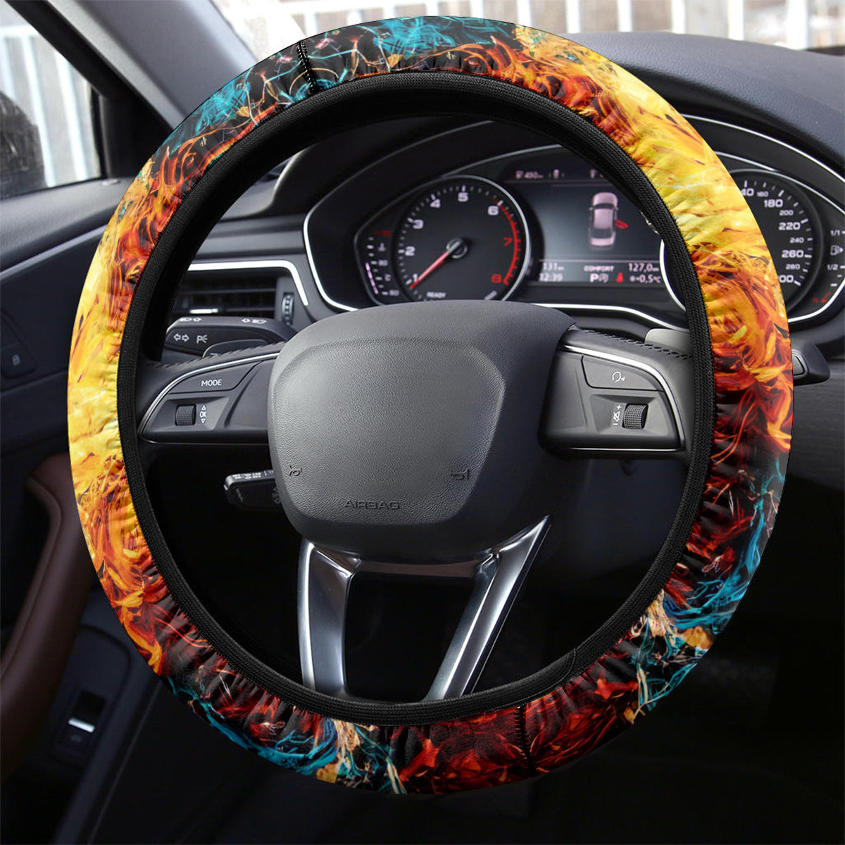Double Fire Skull Steering Wheel Cover I Have 3 Side Quite Funny And The Side You Never Want To See - Wonder Print Shop