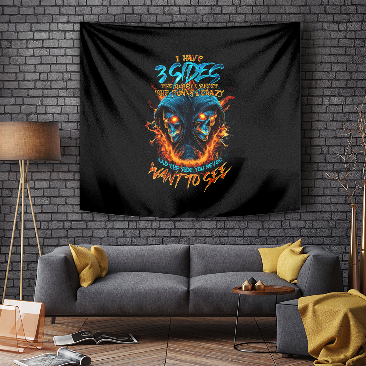 Double Fire Skull Tapestry I Have 3 Side Quite Funny And The Side You Never Want To See - Wonder Print Shop