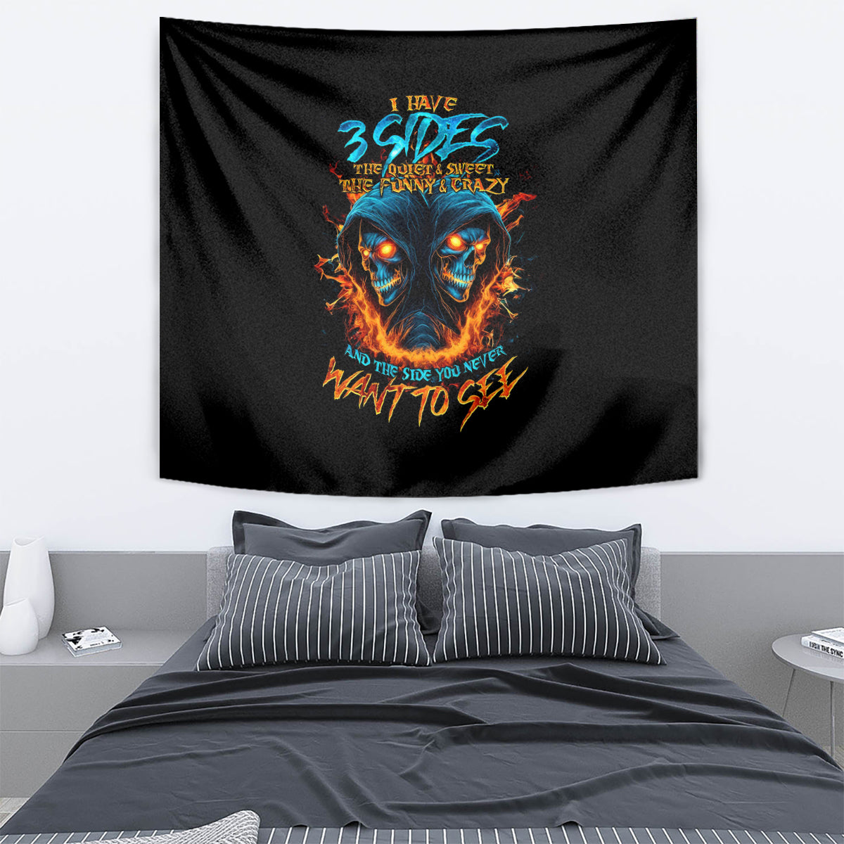 Double Fire Skull Tapestry I Have 3 Side Quite Funny And The Side You Never Want To See - Wonder Print Shop