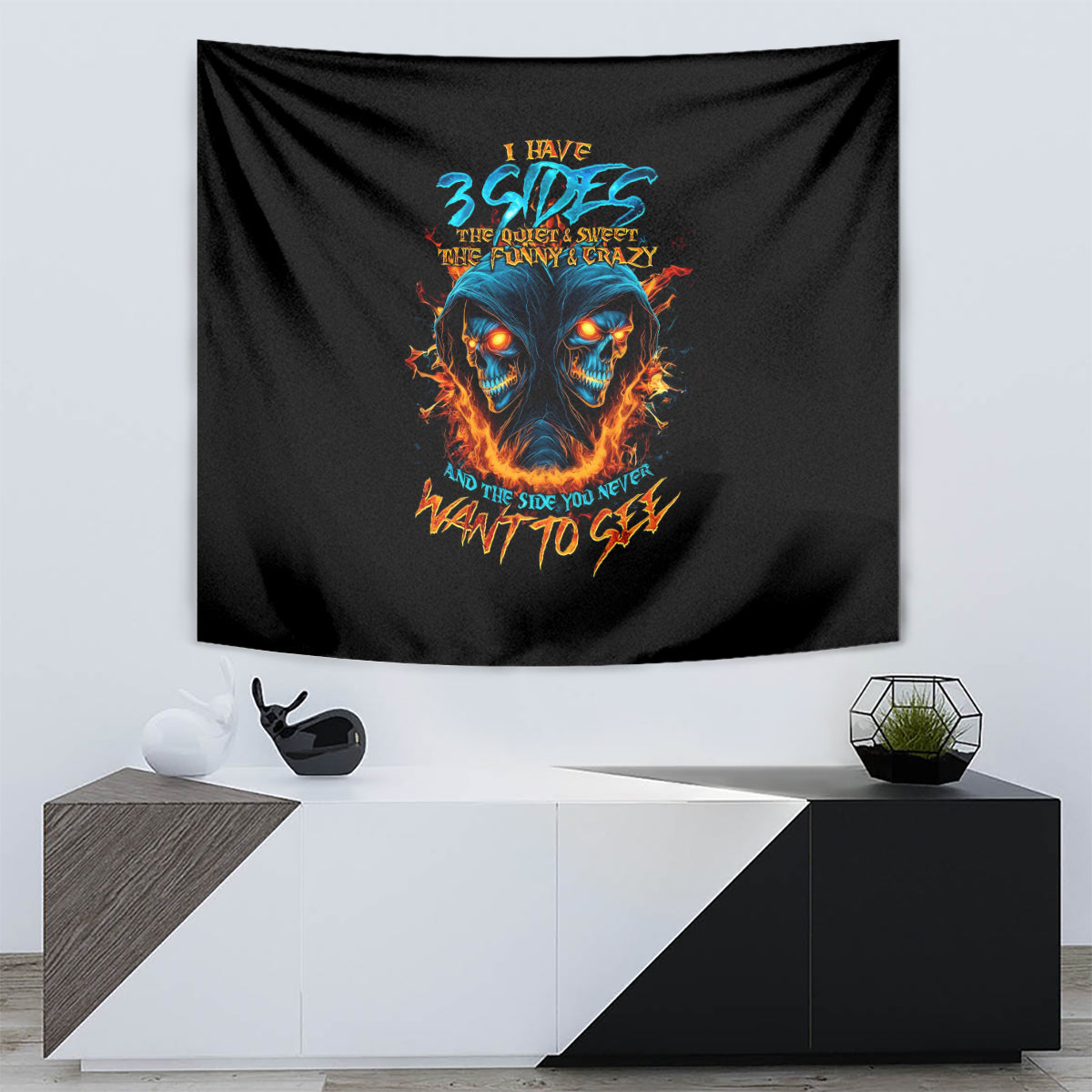 Double Fire Skull Tapestry I Have 3 Side Quite Funny And The Side You Never Want To See - Wonder Print Shop