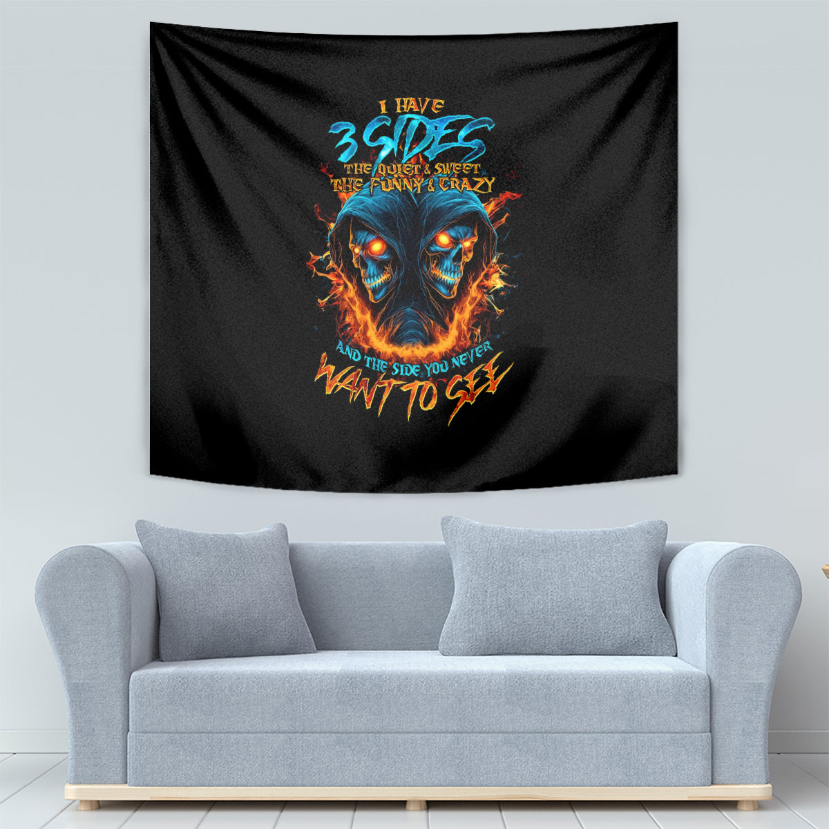 Double Fire Skull Tapestry I Have 3 Side Quite Funny And The Side You Never Want To See - Wonder Print Shop