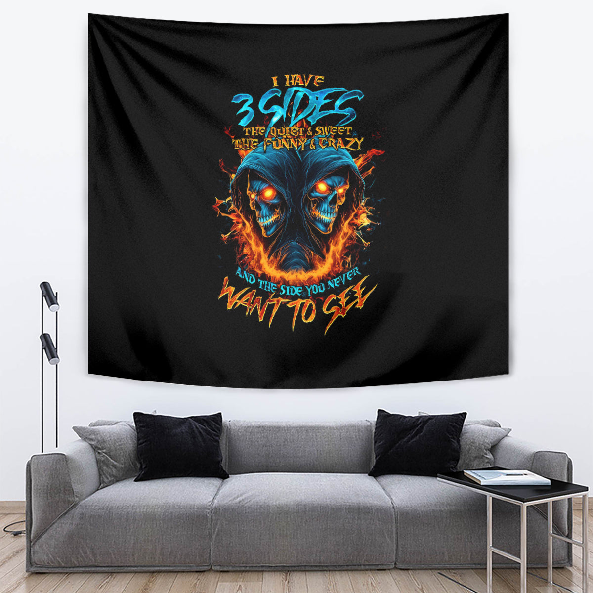 Double Fire Skull Tapestry I Have 3 Side Quite Funny And The Side You Never Want To See - Wonder Print Shop