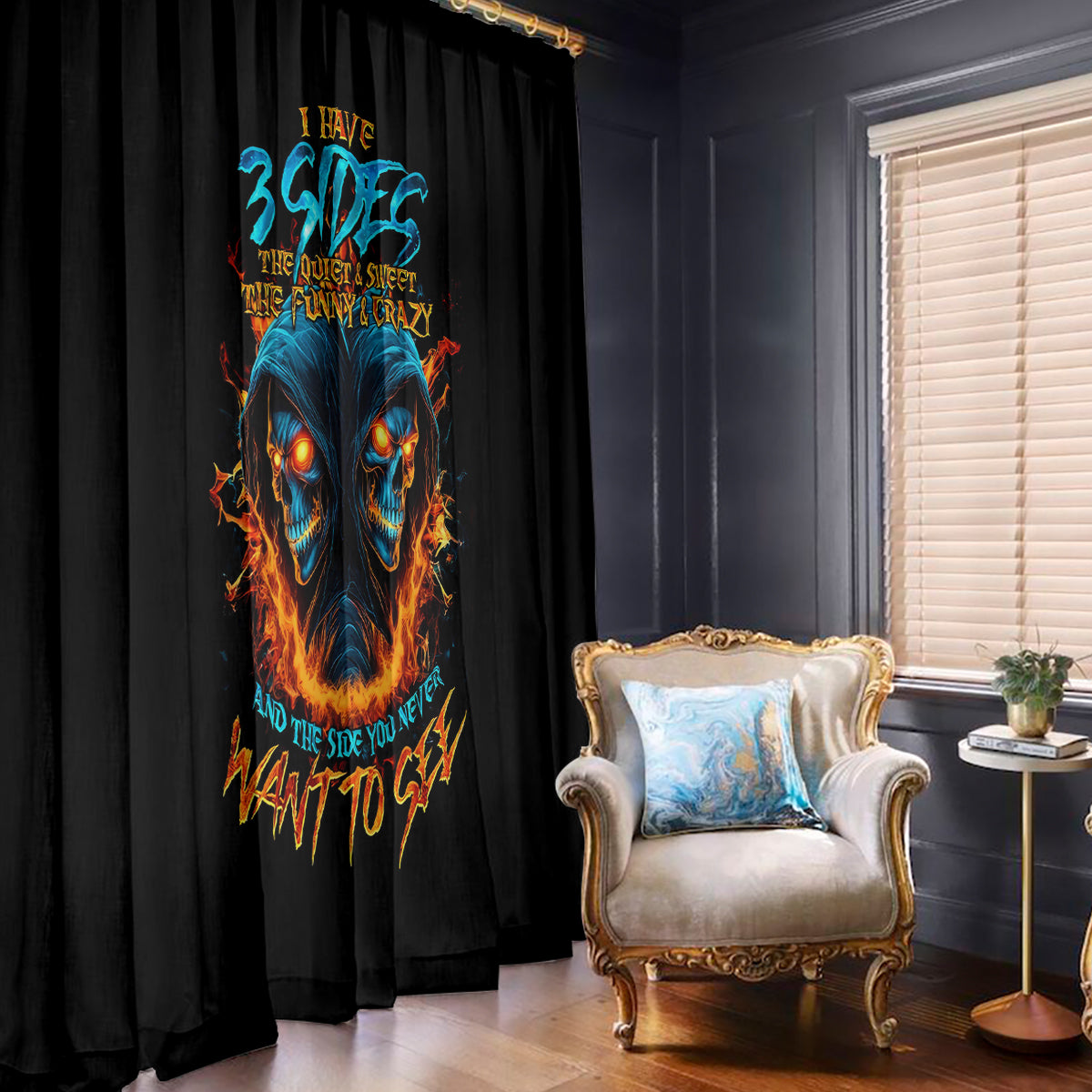 Double Fire Skull Window Curtain I Have 3 Side Quite Funny And The Side You Never Want To See - Wonder Print Shop
