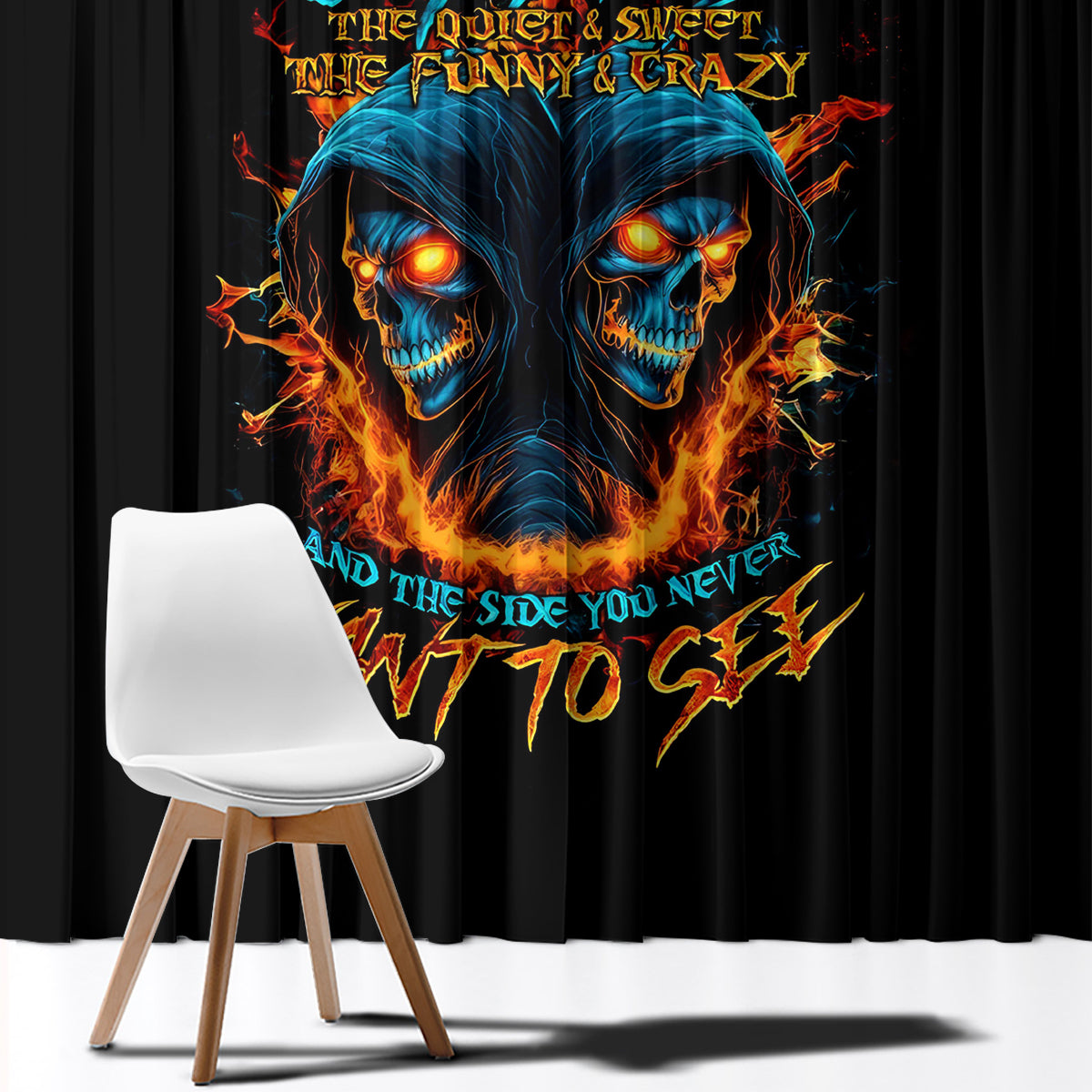 Double Fire Skull Window Curtain I Have 3 Side Quite Funny And The Side You Never Want To See - Wonder Print Shop