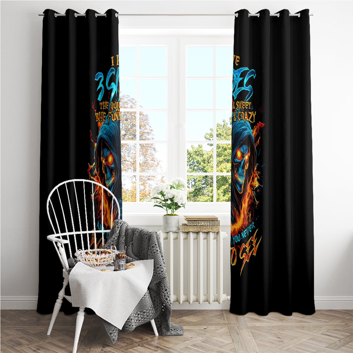 Double Fire Skull Window Curtain I Have 3 Side Quite Funny And The Side You Never Want To See - Wonder Print Shop