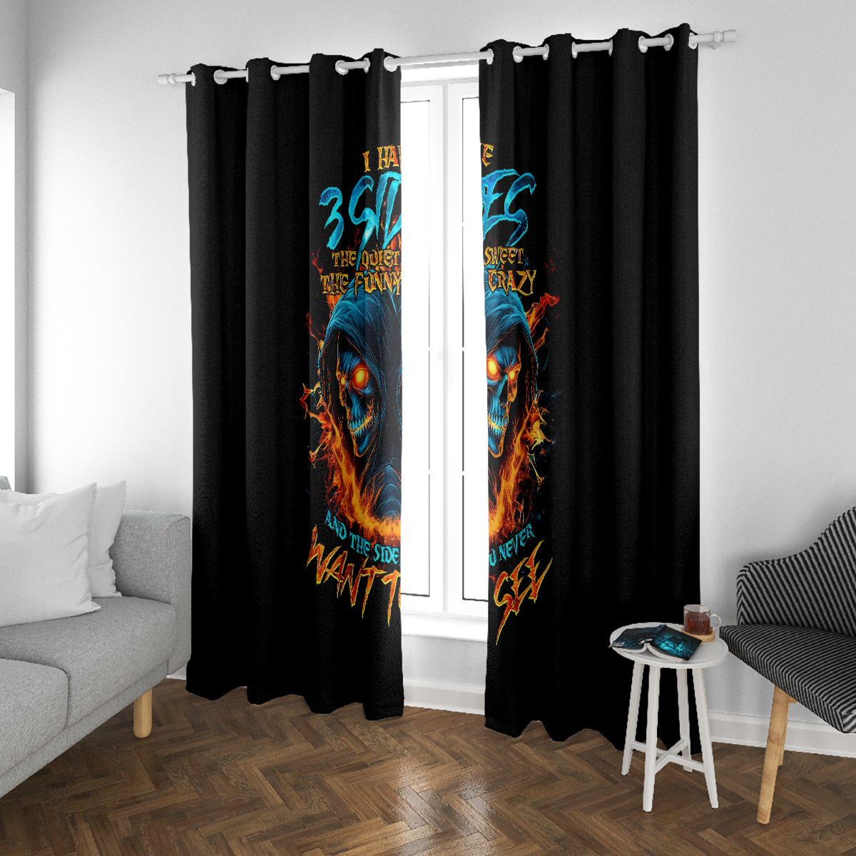 Double Fire Skull Window Curtain I Have 3 Side Quite Funny And The Side You Never Want To See - Wonder Print Shop