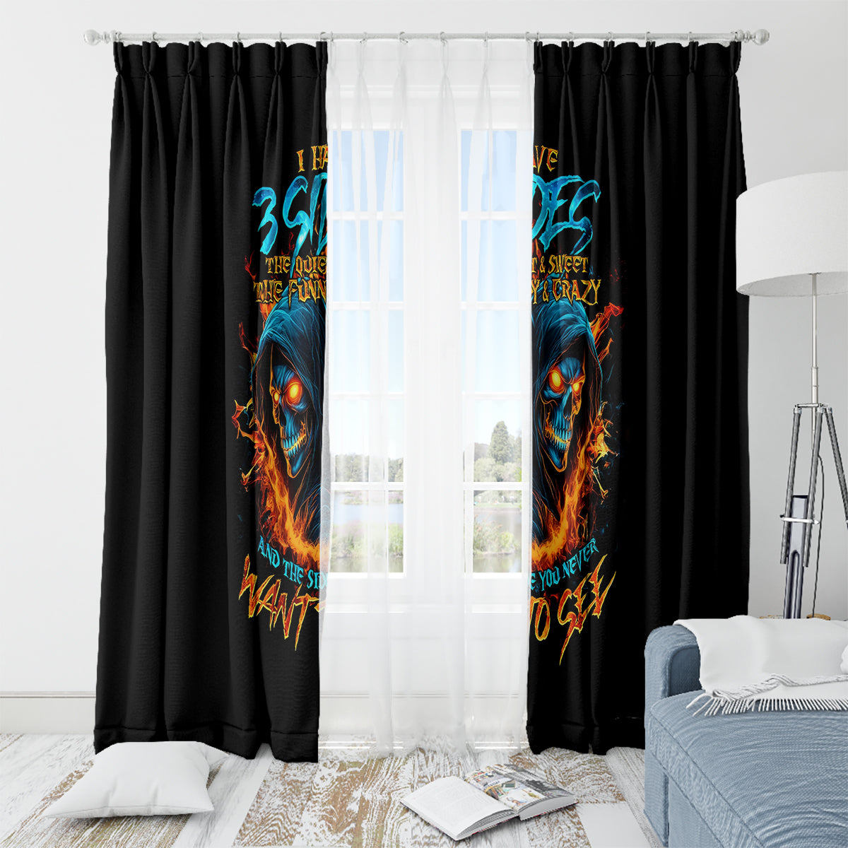 Double Fire Skull Window Curtain I Have 3 Side Quite Funny And The Side You Never Want To See - Wonder Print Shop