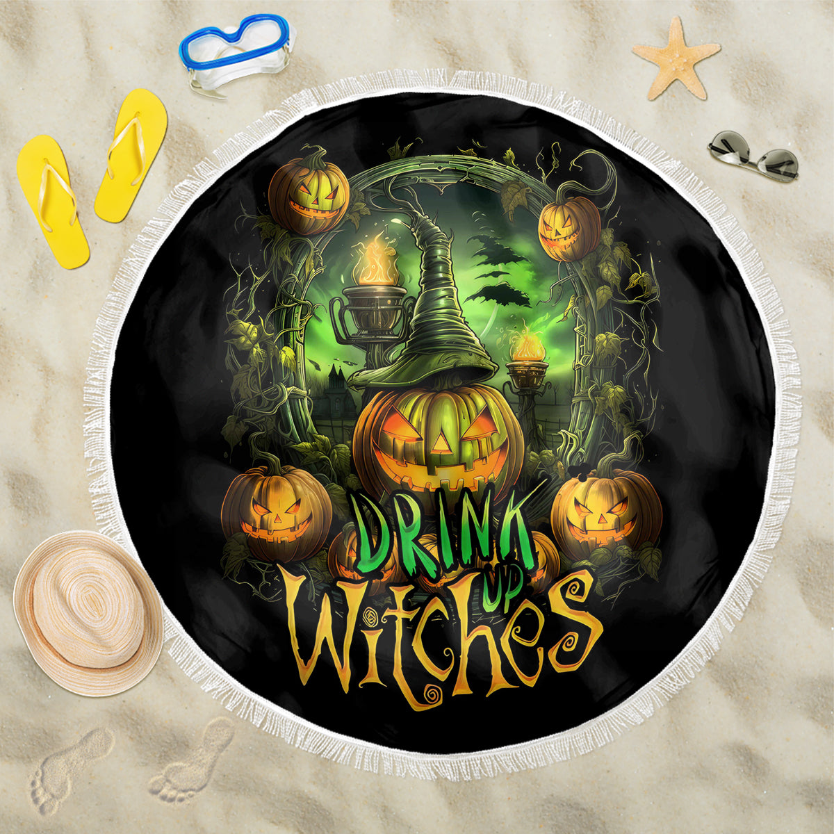 Pumpkin Skull Beach Blanket Drink Up Witches - Wonder Print Shop