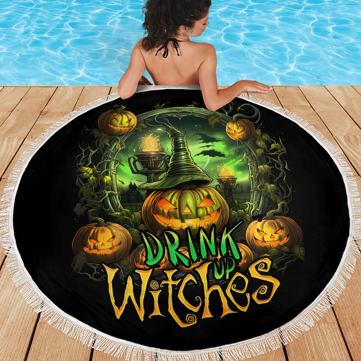 Pumpkin Skull Beach Blanket Drink Up Witches - Wonder Print Shop