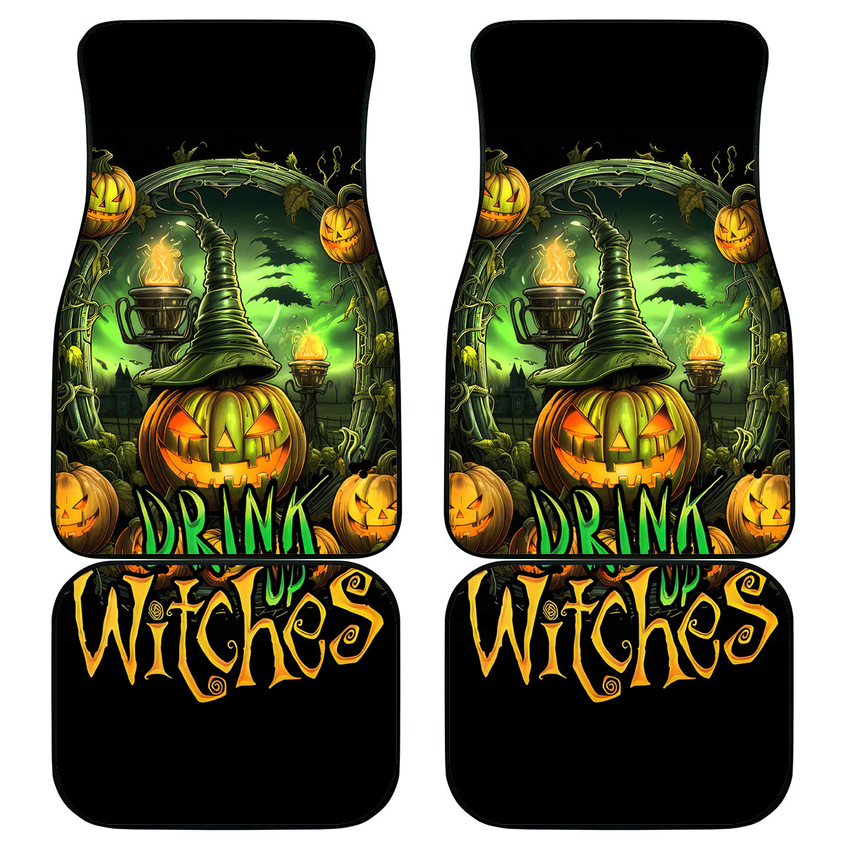 Pumpkin Skull Car Mats Drink Up Witches - Wonder Print Shop