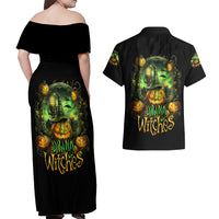 Pumpkin Skull Couples Matching Off Shoulder Maxi Dress and Hawaiian Shirt Drink Up Witches - Wonder Print Shop