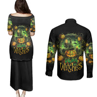 Pumpkin Skull Couples Matching Puletasi Dress and Long Sleeve Button Shirts Drink Up Witches - Wonder Print Shop