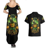 Pumpkin Skull Couples Matching Summer Maxi Dress and Hawaiian Shirt Drink Up Witches - Wonder Print Shop