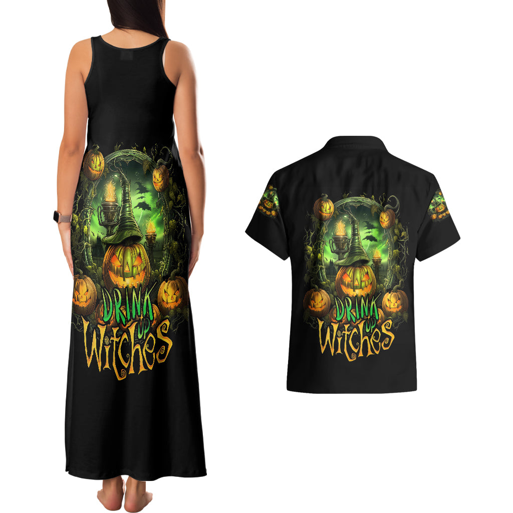 Pumpkin Skull Couples Matching Tank Maxi Dress and Hawaiian Shirt Drink Up Witches - Wonder Print Shop
