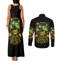 Pumpkin Skull Couples Matching Tank Maxi Dress and Long Sleeve Button Shirts Drink Up Witches - Wonder Print Shop
