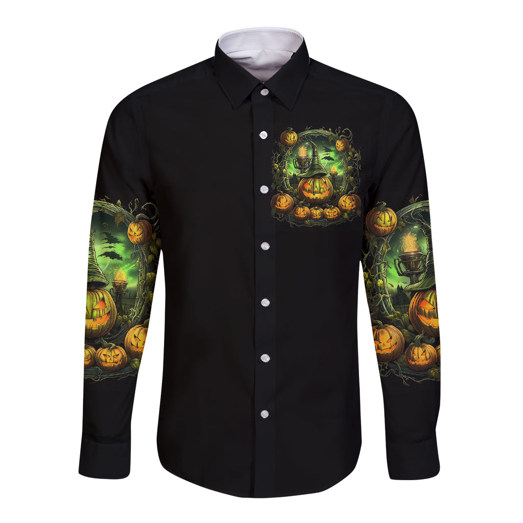 Pumpkin Skull Long Sleeve Button Shirt Drink Up Witches - Wonder Print Shop