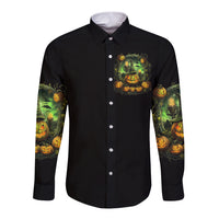 Pumpkin Skull Long Sleeve Button Shirt Drink Up Witches - Wonder Print Shop