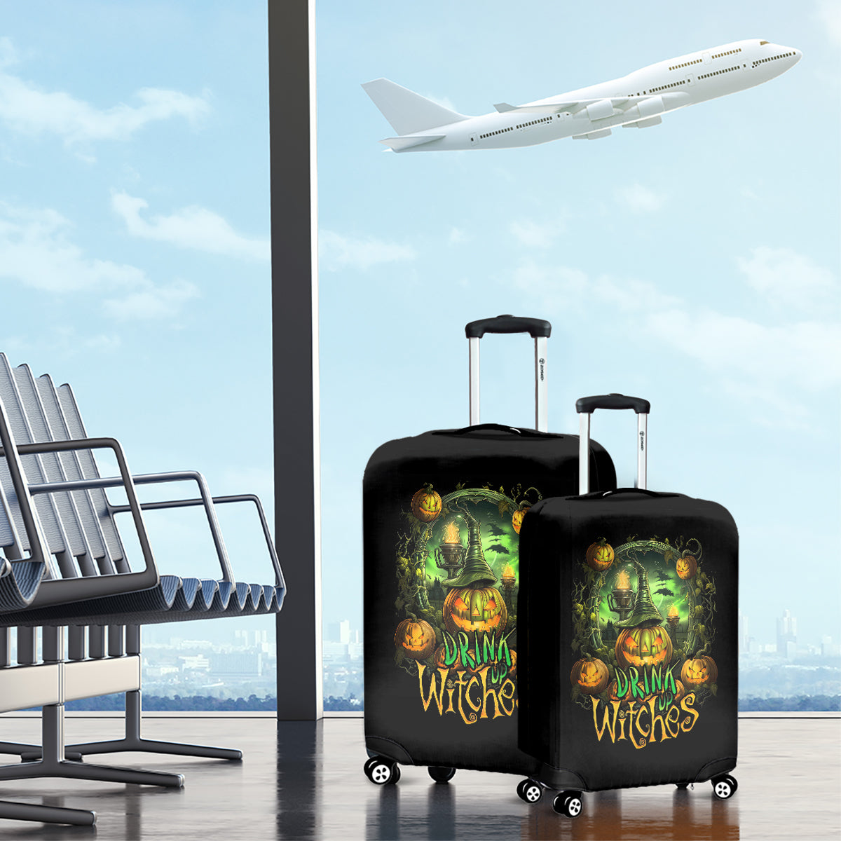 Pumpkin Skull Luggage Cover Drink Up Witches - Wonder Print Shop