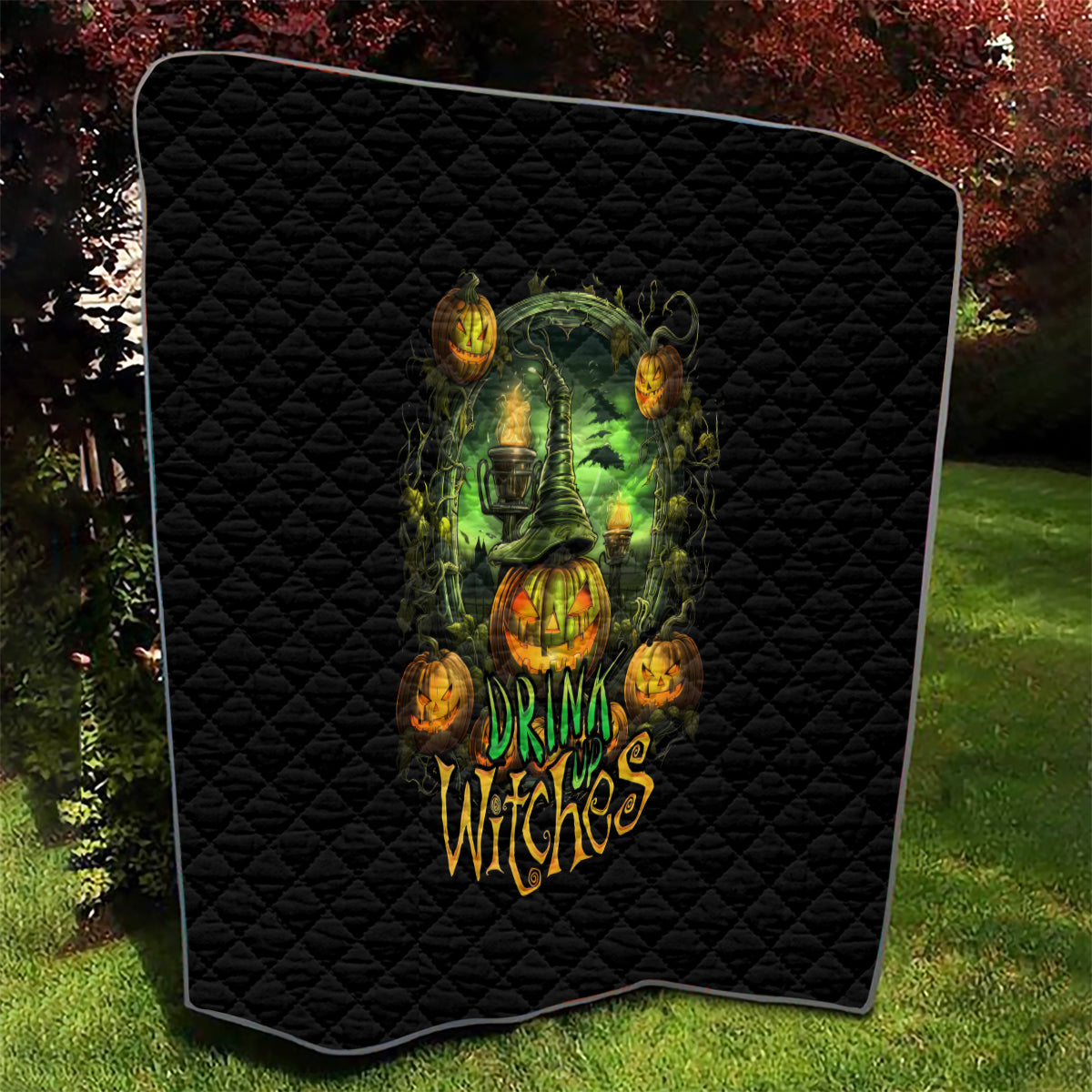 Pumpkin Skull Quilt Drink Up Witches - Wonder Print Shop