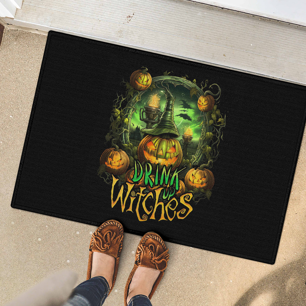 Pumpkin Skull Rubber Doormat Drink Up Witches - Wonder Print Shop