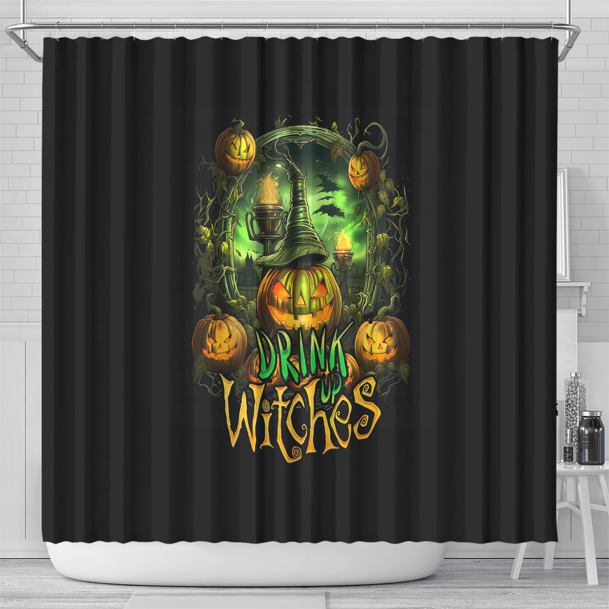 pumpkin-skull-shower-curtain-drink-up-witches