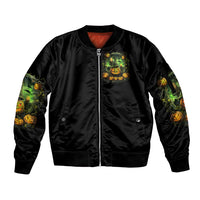 Pumpkin Skull Sleeve Zip Bomber Jacket Drink Up Witches - Wonder Print Shop