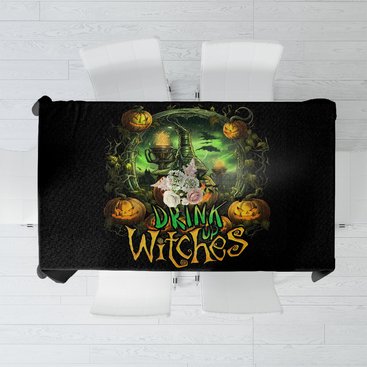 Pumpkin Skull Tablecloth Drink Up Witches - Wonder Print Shop