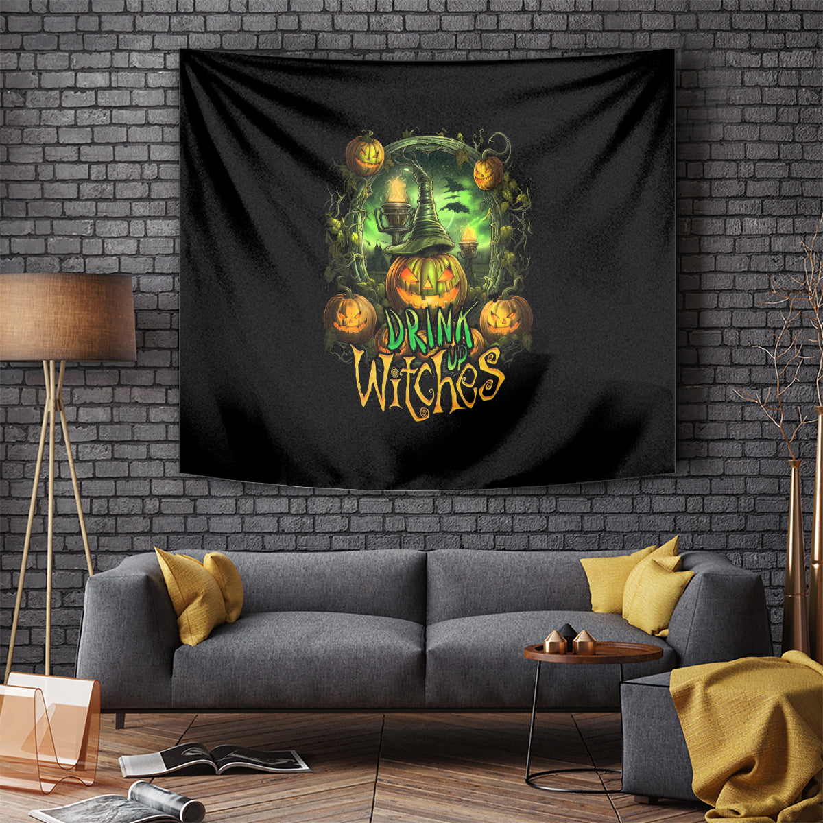 Pumpkin Skull Tapestry Drink Up Witches - Wonder Print Shop