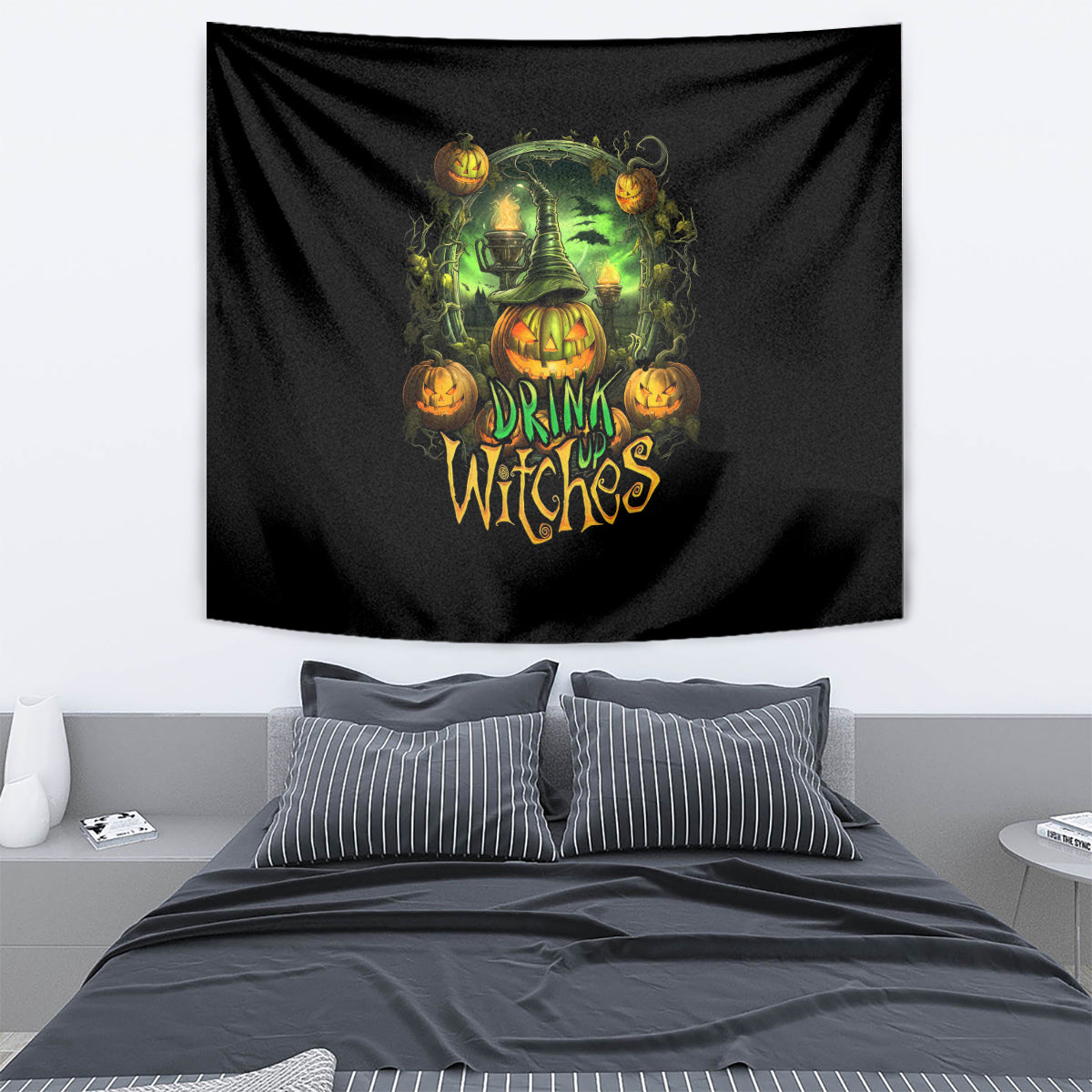 Pumpkin Skull Tapestry Drink Up Witches - Wonder Print Shop
