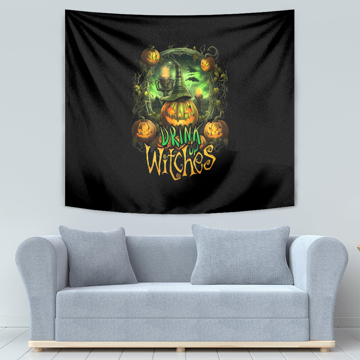 Pumpkin Skull Tapestry Drink Up Witches - Wonder Print Shop